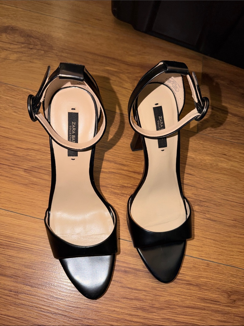 Zara Black Open-Toe Ankle-Strap Heels